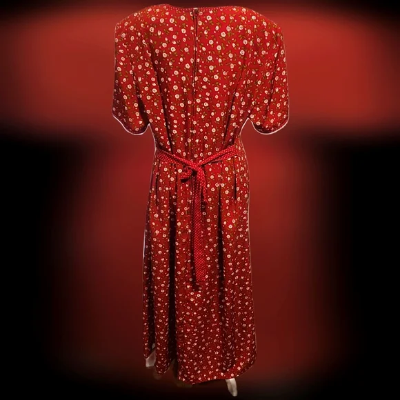 Vintage Kathie Lee Collection Red Floral Dress Size 14 - Picture 10 of 12